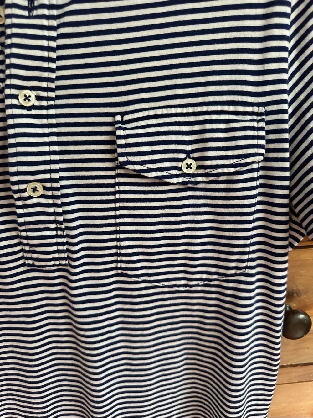 Ralph Lauren Men’s Navy and White Striped Polo with Chest Pocket